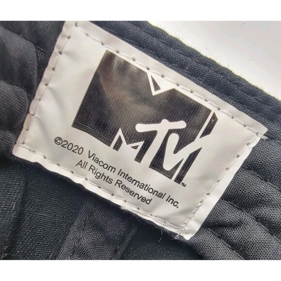 MTV Hat Music Television Black Adjustable Strapback Retro Cap Checker Logo OSFM - Picture 5 of 5